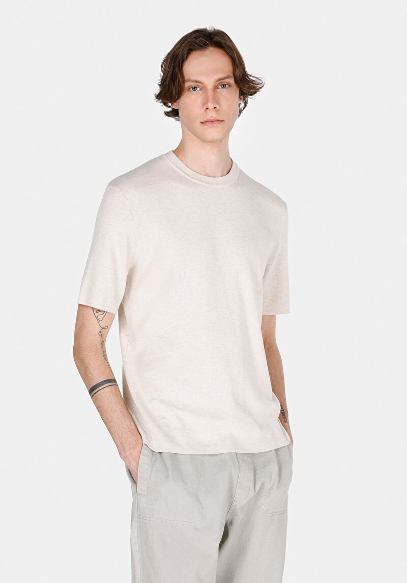 Imagine a Pulover Cu Mâneci Scurte De Barbati Bej Regular Fit  Cl1074002