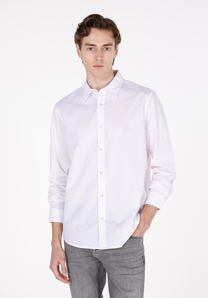 Imagine a Camasa Cu Maneca Lunga De Barbati Alb Regular Fit  Cl1073846