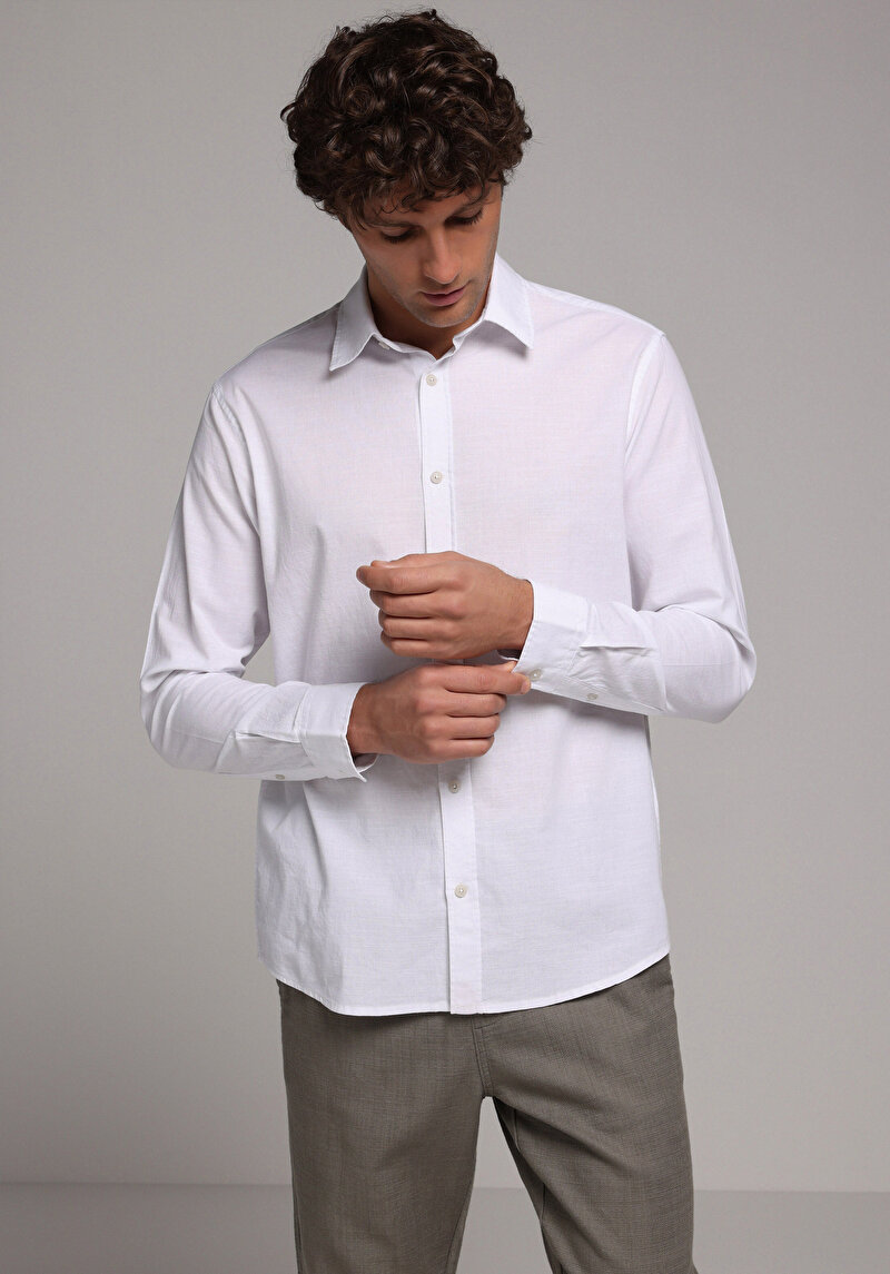 Imagine a Camasa Cu Maneca Lunga De Barbati Alb Regular Fit Cl1073846