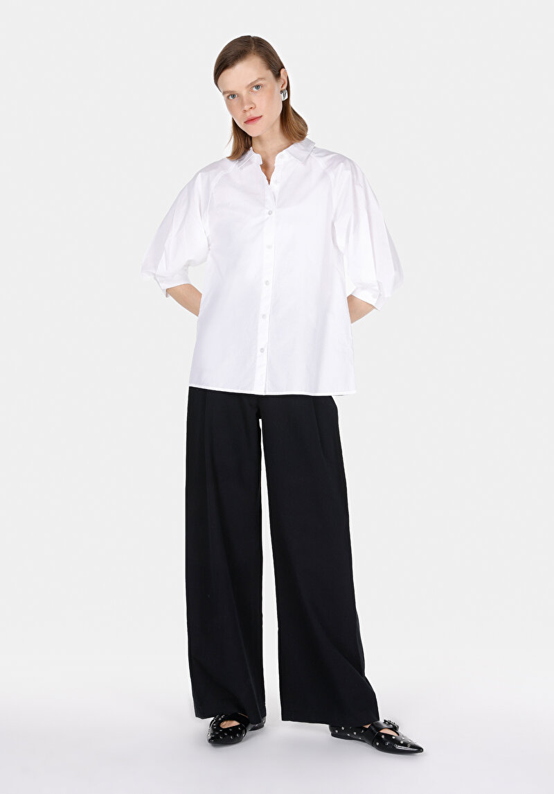 Imagine a Regular Fit Talie Înaltă Picior Larg Pantaloni Negri Pentru Femei