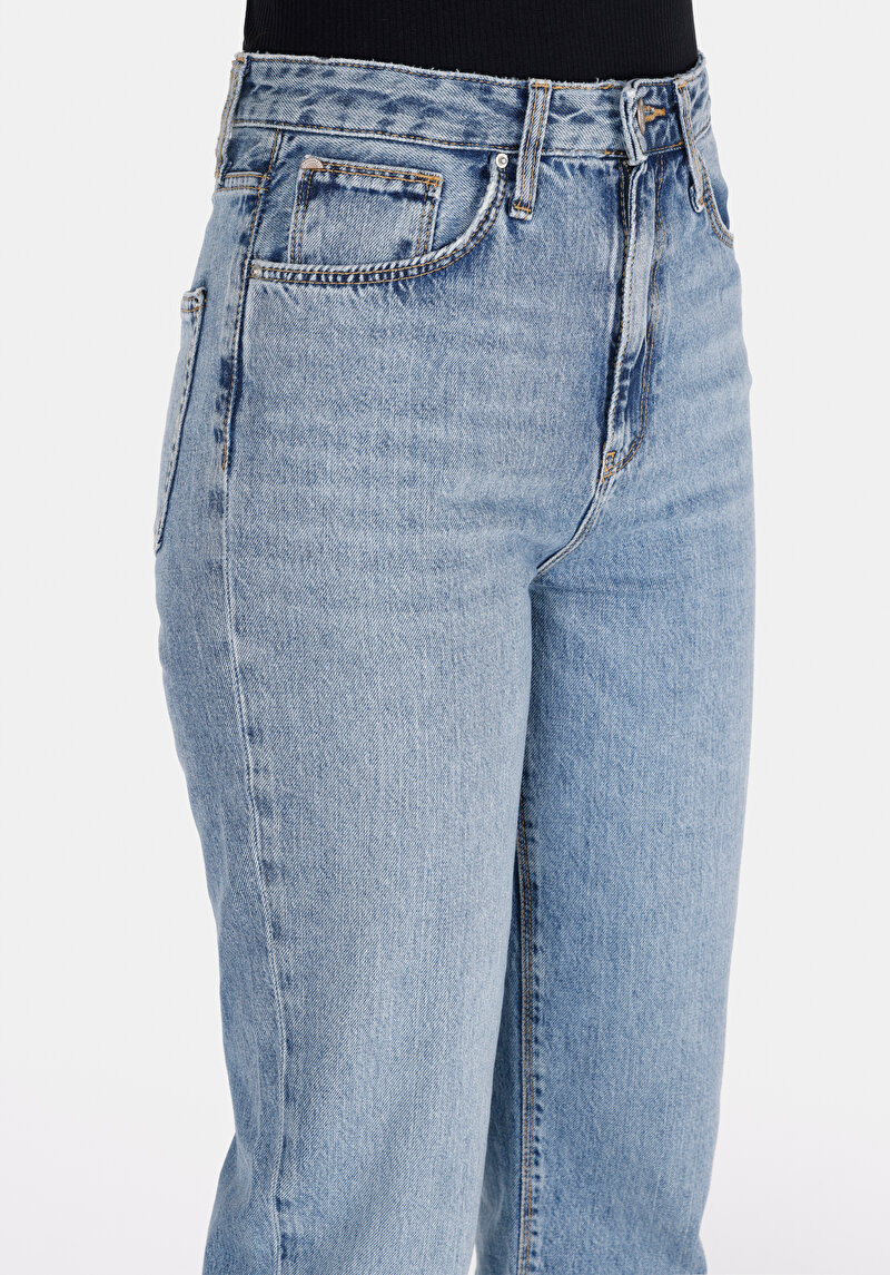 Afișați detalii pentru Drept Fit Talie Ascendentă Picior Drept Blugi İndigo Pentru Femei