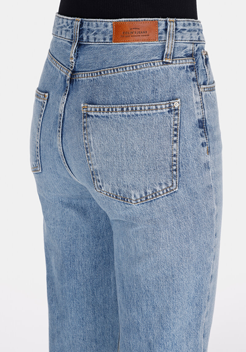 Afișați detalii pentru Drept Fit Talie Ascendentă Picior Drept Blugi İndigo Pentru Femei