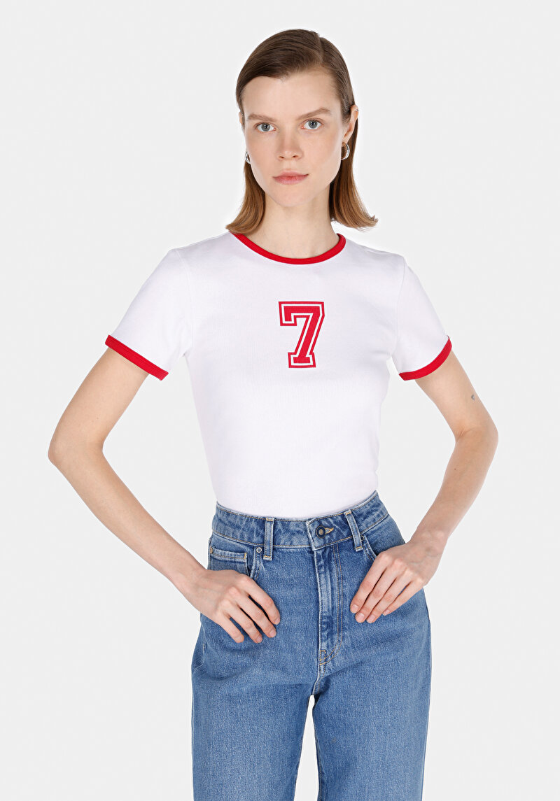 Imagine a Tricou Cu Maneca Scurta De Dama Alb Slim Fit Cl1073533