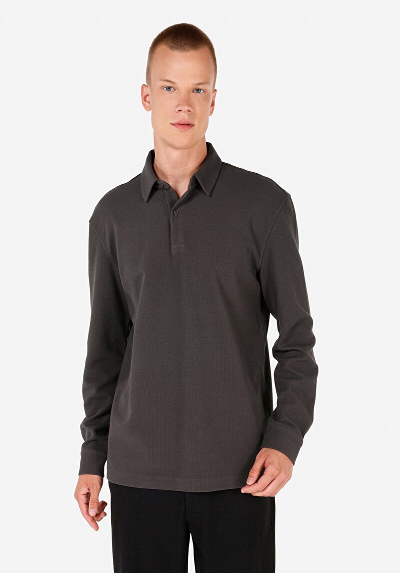 Imagine a Tricou Cu Maneca Lunga De Barbati Antracit Regular Fit  Cl1070049