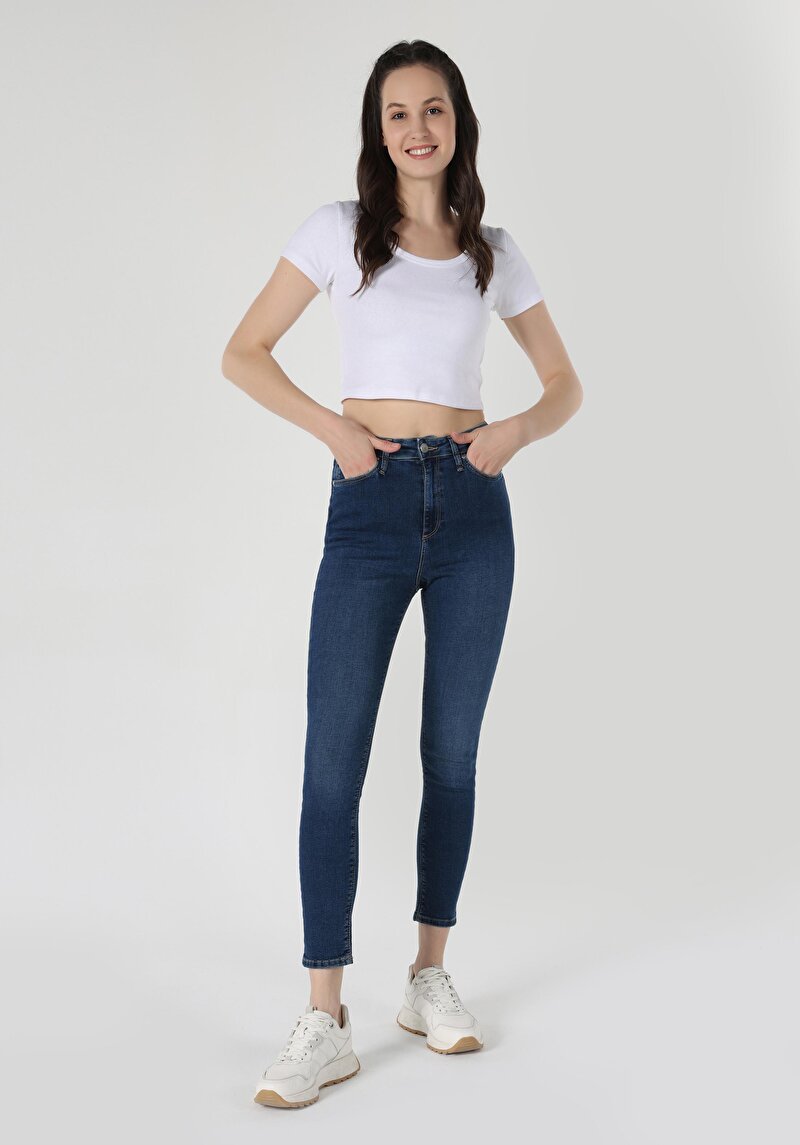 Imagine a Skinny Fit Talie Înaltă Picior Îngust Blugi İndigo Pentru Femei