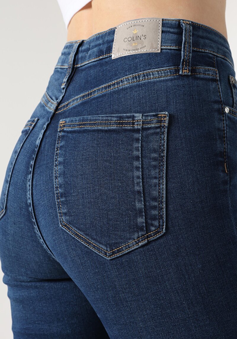 Afișați detalii pentru Skinny Fit Talie Înaltă Picior Îngust Blugi İndigo Pentru Femei