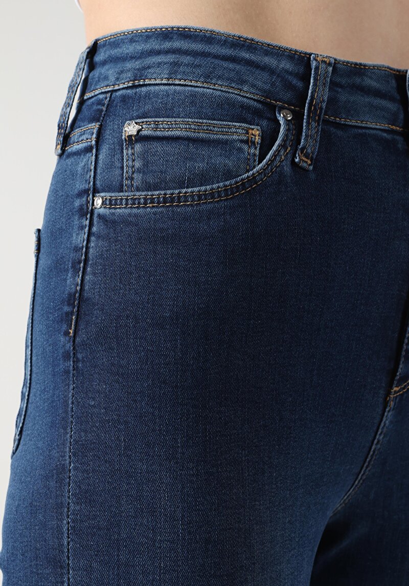 Afișați detalii pentru Skinny Fit Talie Înaltă Picior Îngust Blugi İndigo Pentru Femei