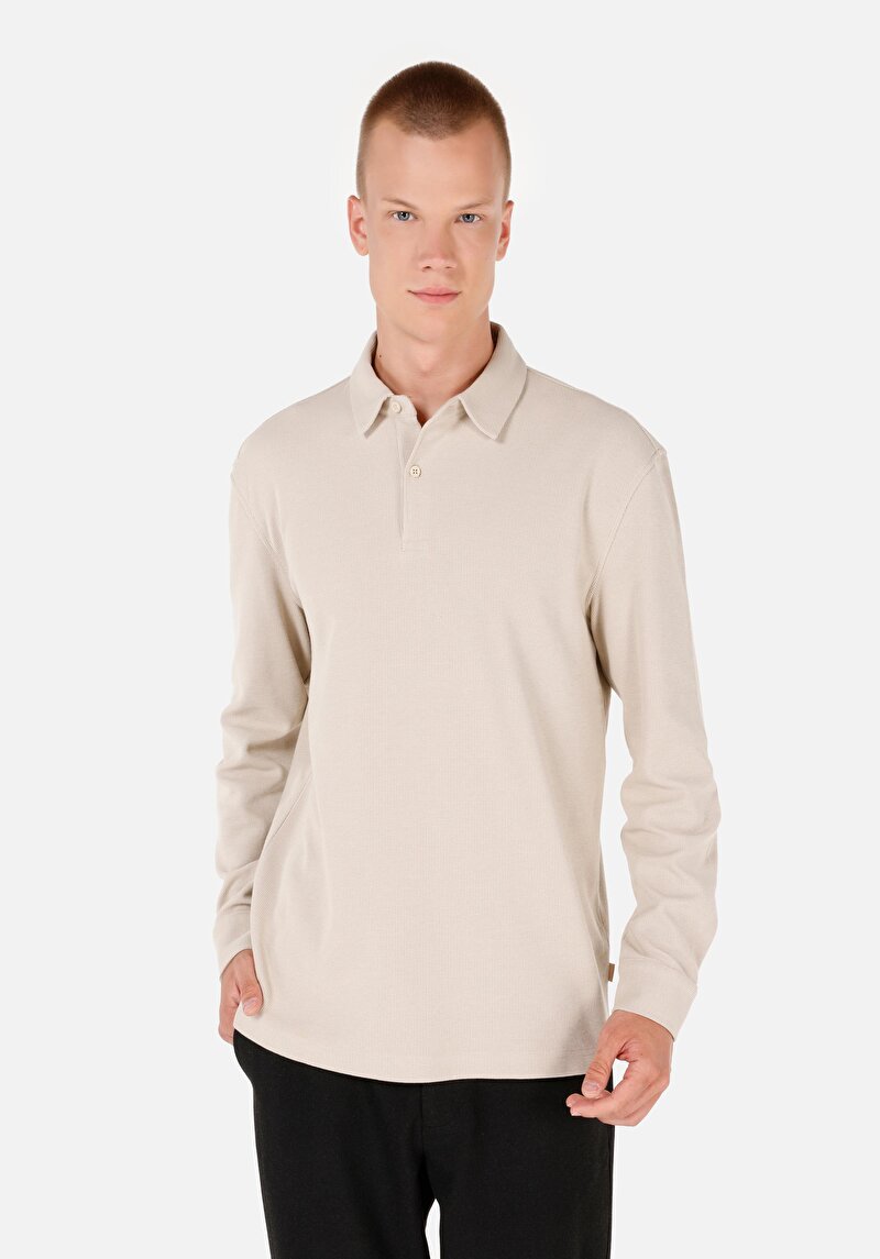 Imagine a Tricou Cu Maneca Lunga De Barbati Bej Regular Fit  Cl1070049