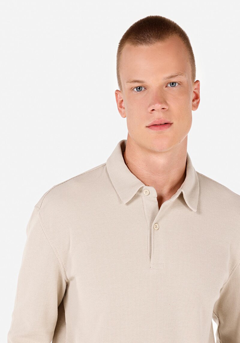 Afișați detalii pentru Tricou Cu Maneca Lunga De Barbati Bej Regular Fit  Cl1070049