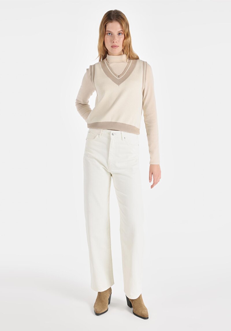 Imagine a Regular Fit Talie Talie Pantaloni Largi Pantaloni Albi Pentru Femei