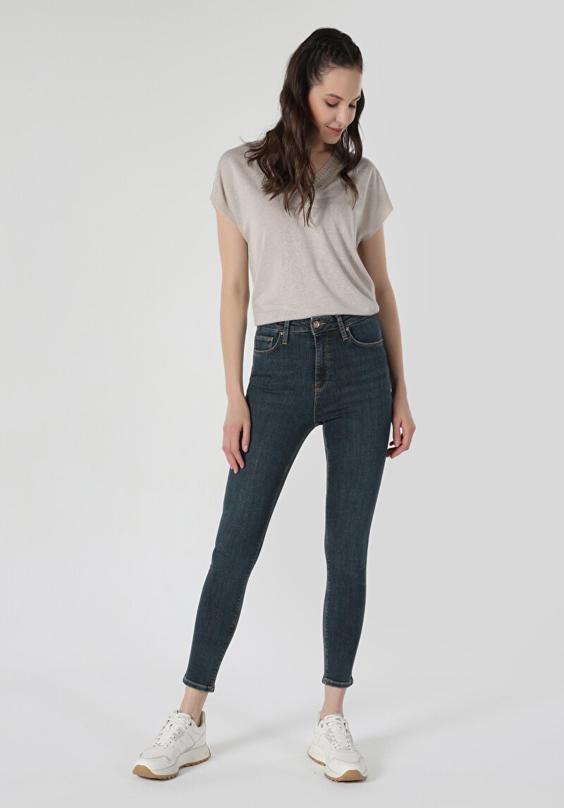 Imagine a Skinny Fit Talie Înaltă Picior Îngust Blugi İndigo Pentru Femei