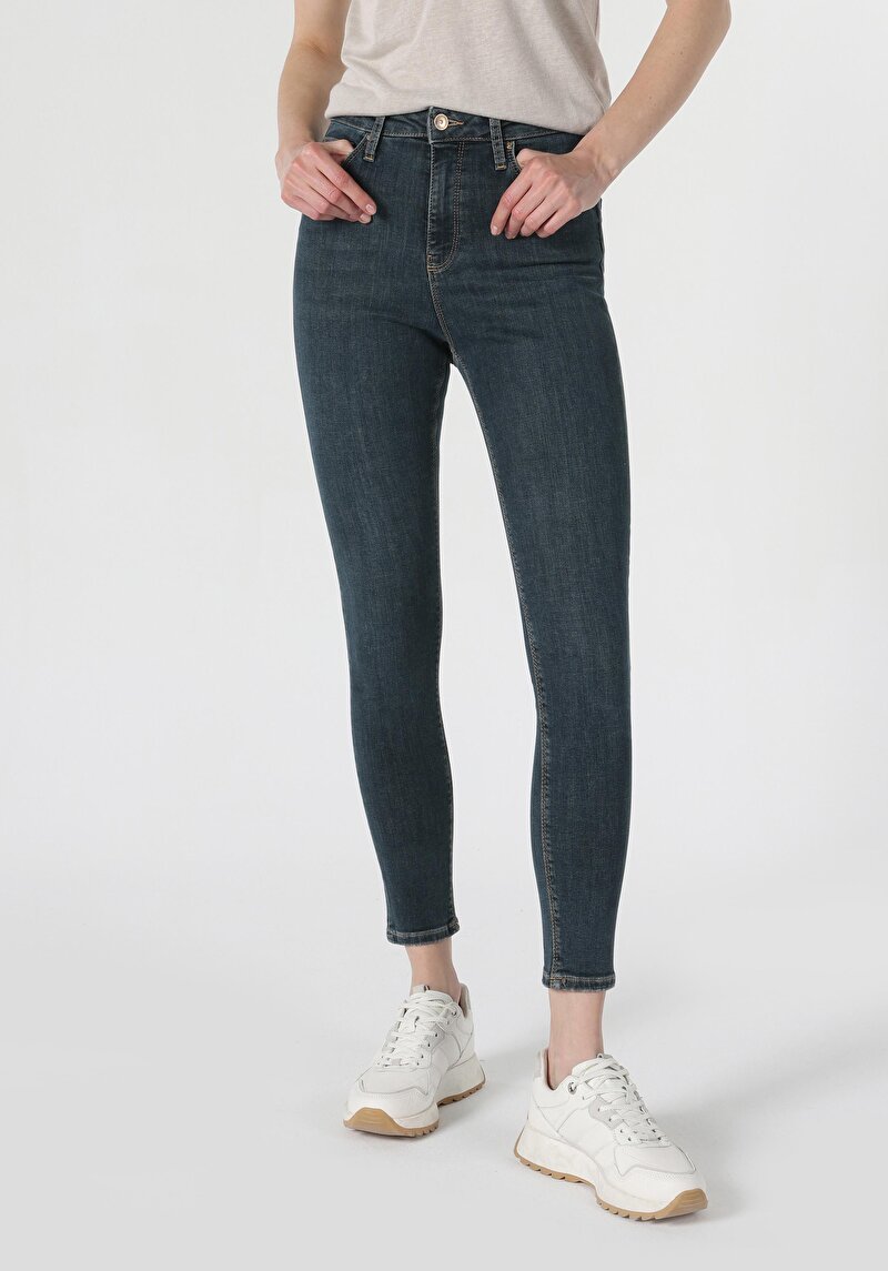 Imagine a Skinny Fit Talie Înaltă Picior Îngust Blugi İndigo Pentru Femei