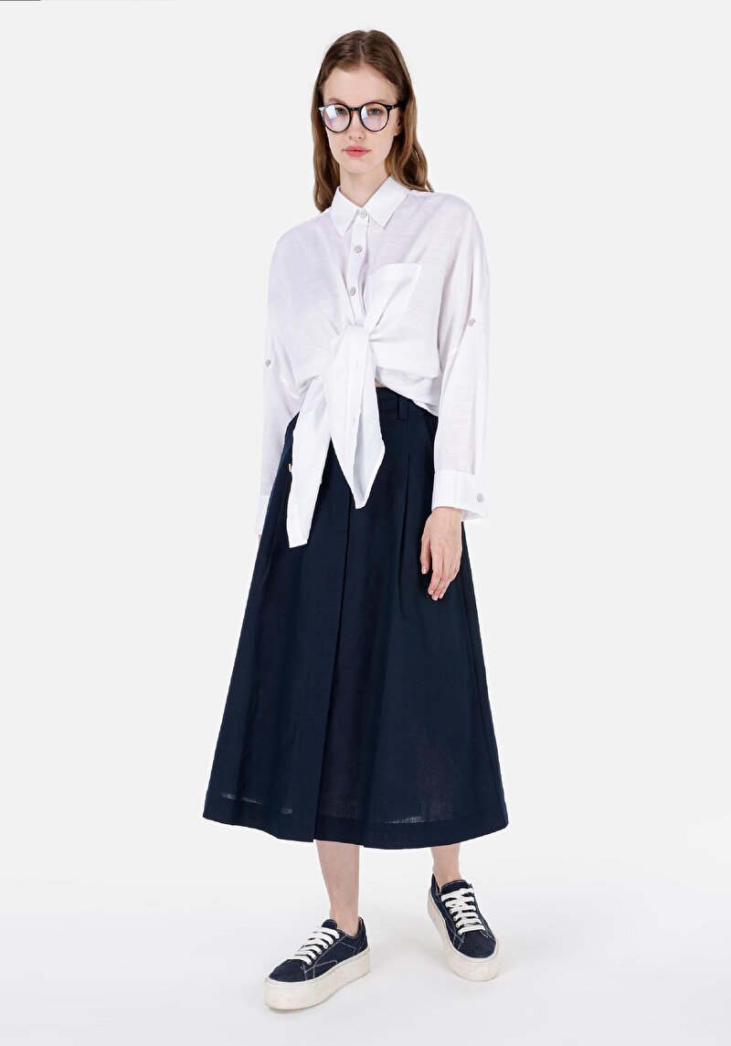 Imagine a Fusta Midi Flat Button Fusta Bleumarin Pentru Femei