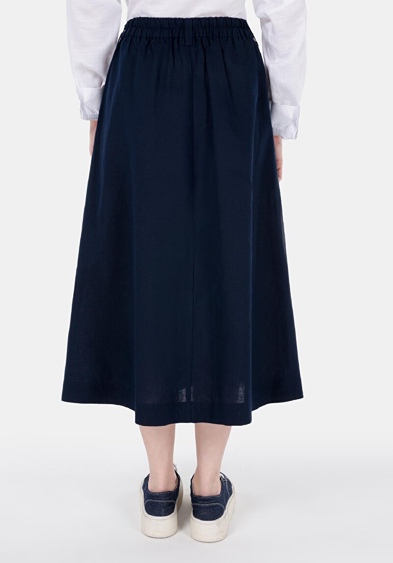 Imagine a Fusta Midi Flat Button Fusta Bleumarin Pentru Femei