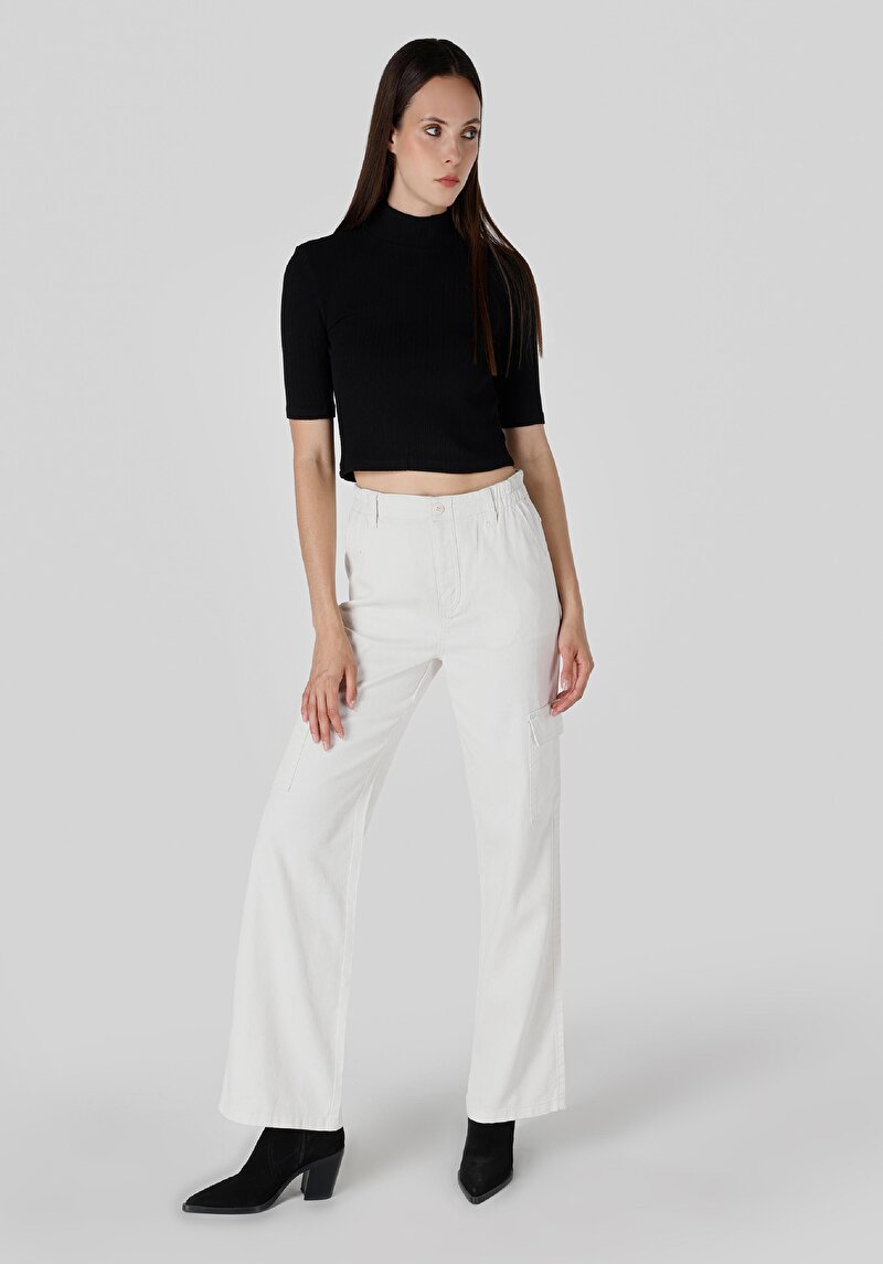 Imagine a Regular Fit Talie Talie Pantaloni Largi Pantaloni Albi Pentru Femei