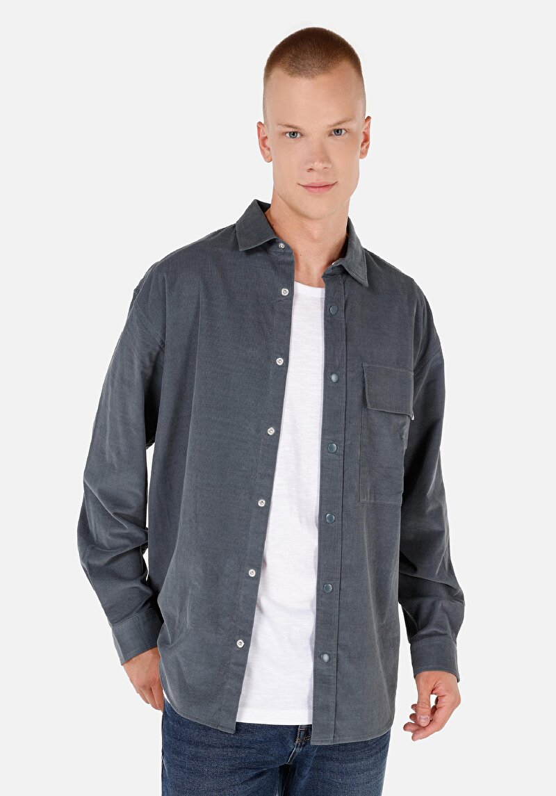 Imagine a Cămașă Comfort Fit Neck Drept Cămașă Verde Manșon Lung Bărbați