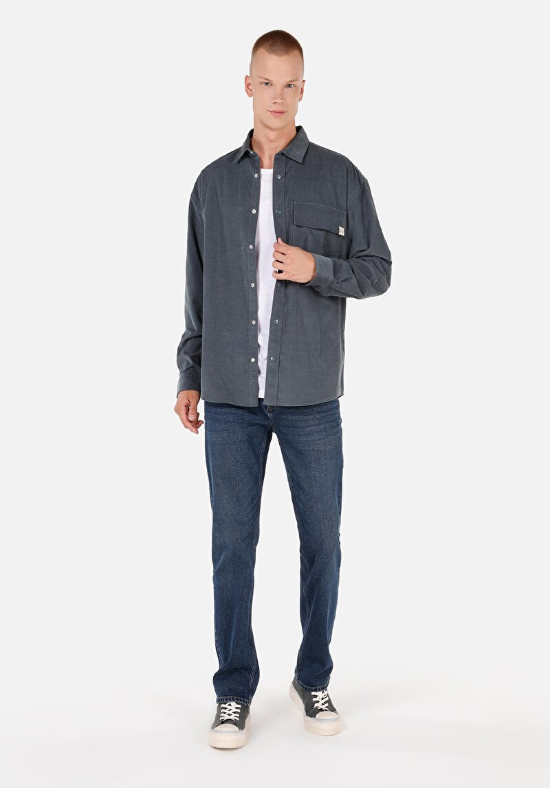 Afișați detalii pentru Cămașă Comfort Fit Neck Drept Cămașă Verde Manșon Lung Bărbați