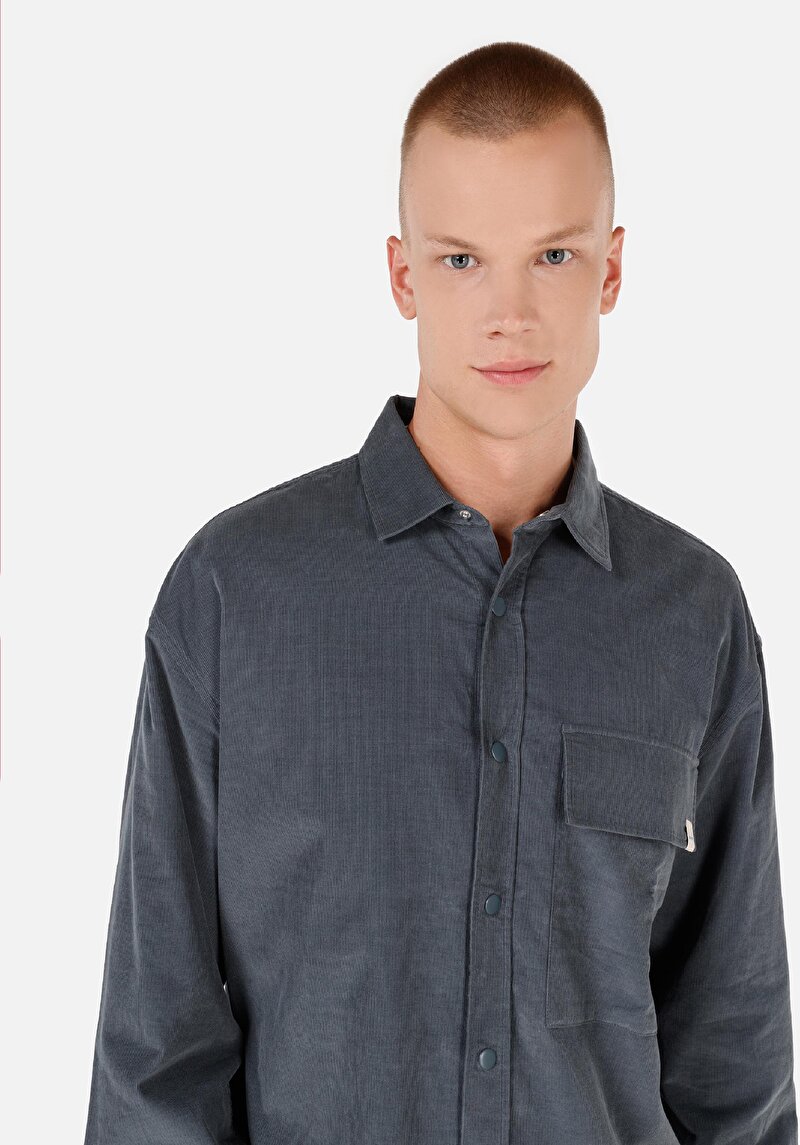 Afișați detalii pentru Cămașă Comfort Fit Neck Drept Cămașă Verde Manșon Lung Bărbați