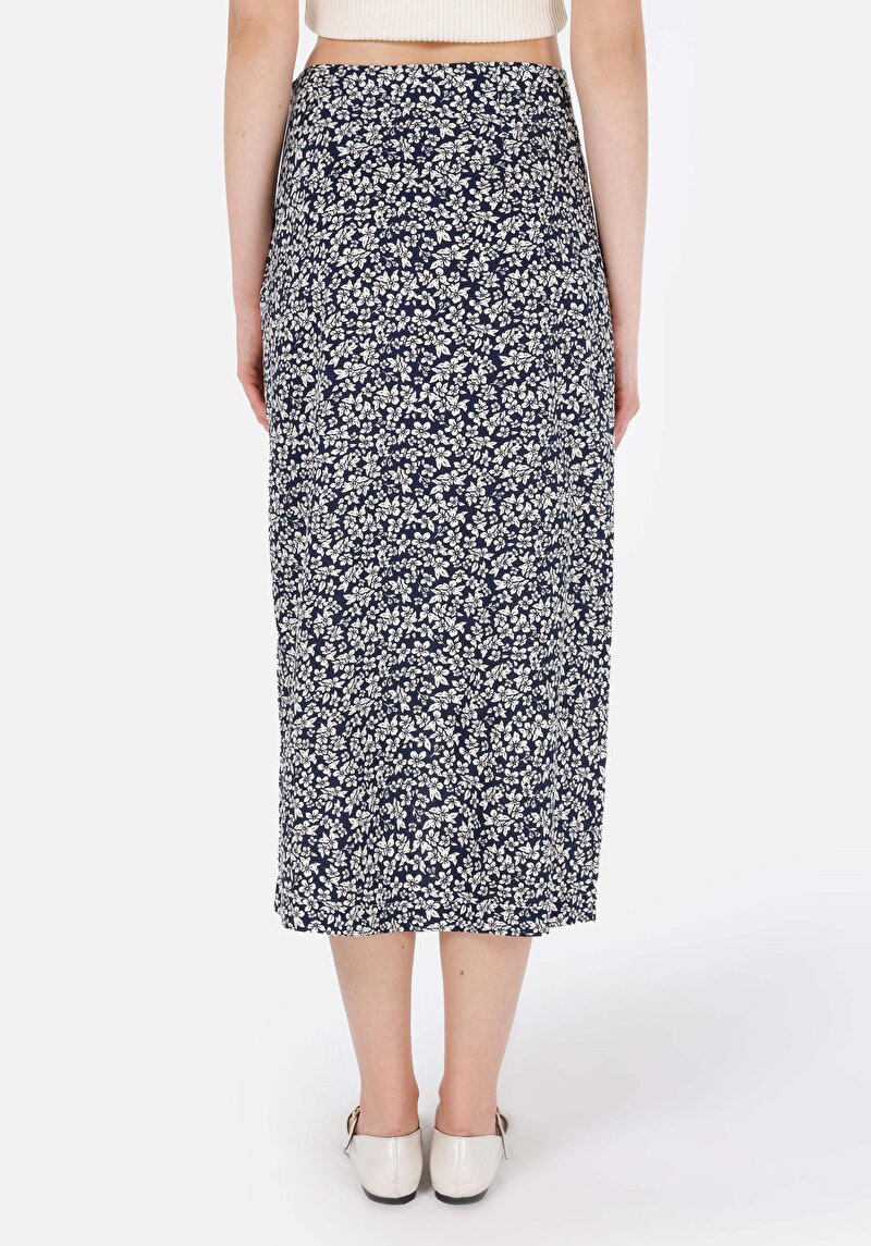 Imagine a Fusta Midi Floral Cu Fermoar Pentru Femei Fustă Bleumarin