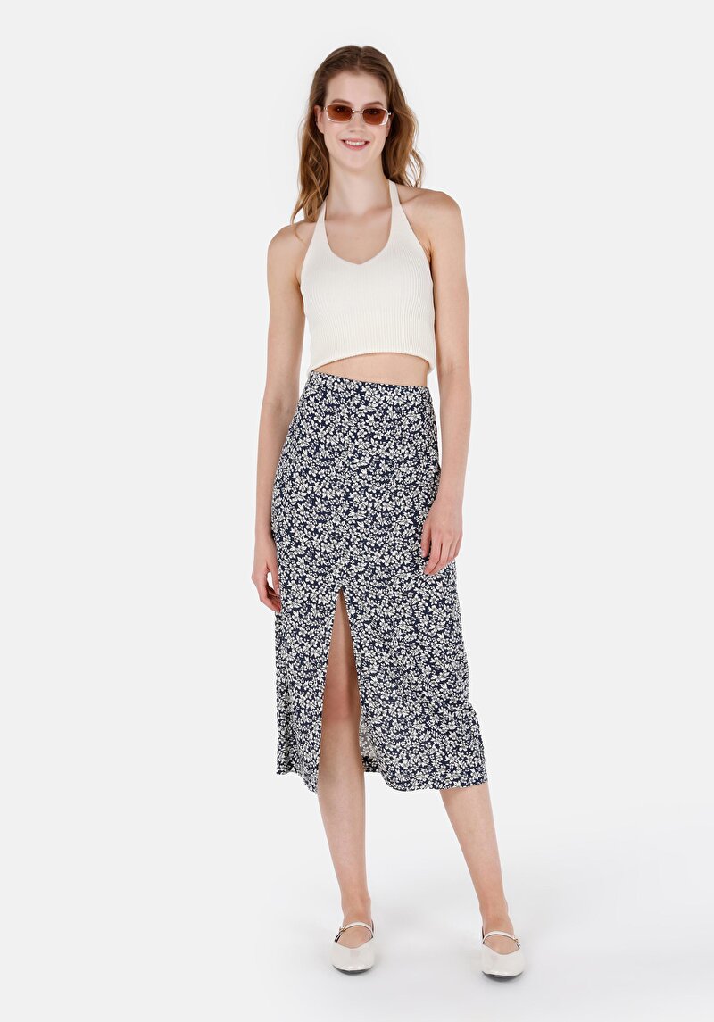 Afișați detalii pentru Fusta Midi Floral Cu Fermoar Pentru Femei Fustă Bleumarin