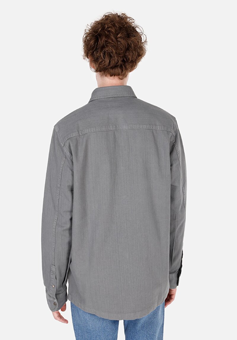 Afișați detalii pentru Cămașă Comfort Fit Neck Drept Bărbați Gri Cămașă Cu Mânecă Lungă