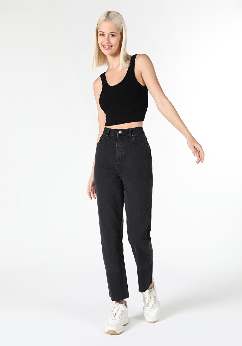 Imagine a Drept Fit Talie Talie Dreaptă Picior Drept Blugi Din Denim Pentru Femei