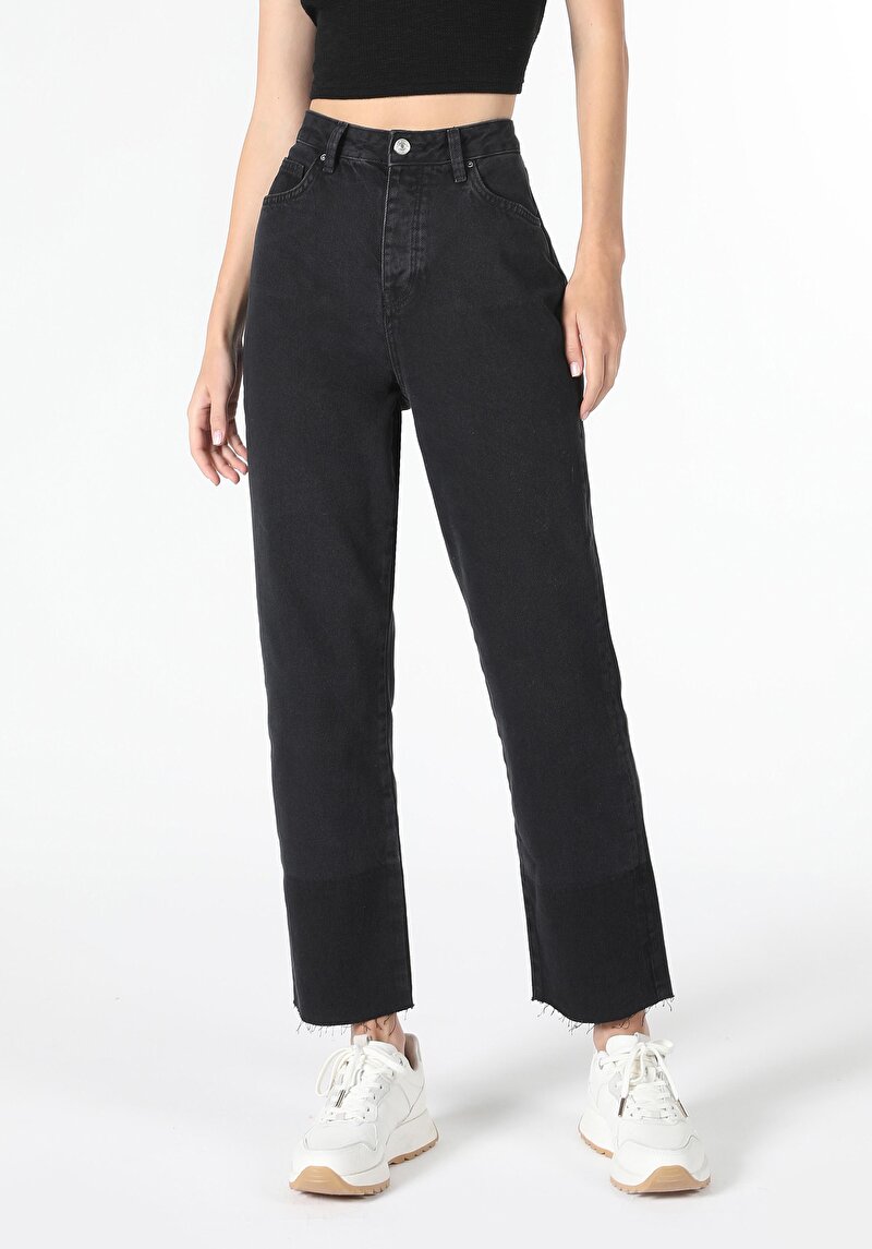 Imagine a Drept Fit Talie Talie Dreaptă Picior Drept Blugi Din Denim Pentru Femei