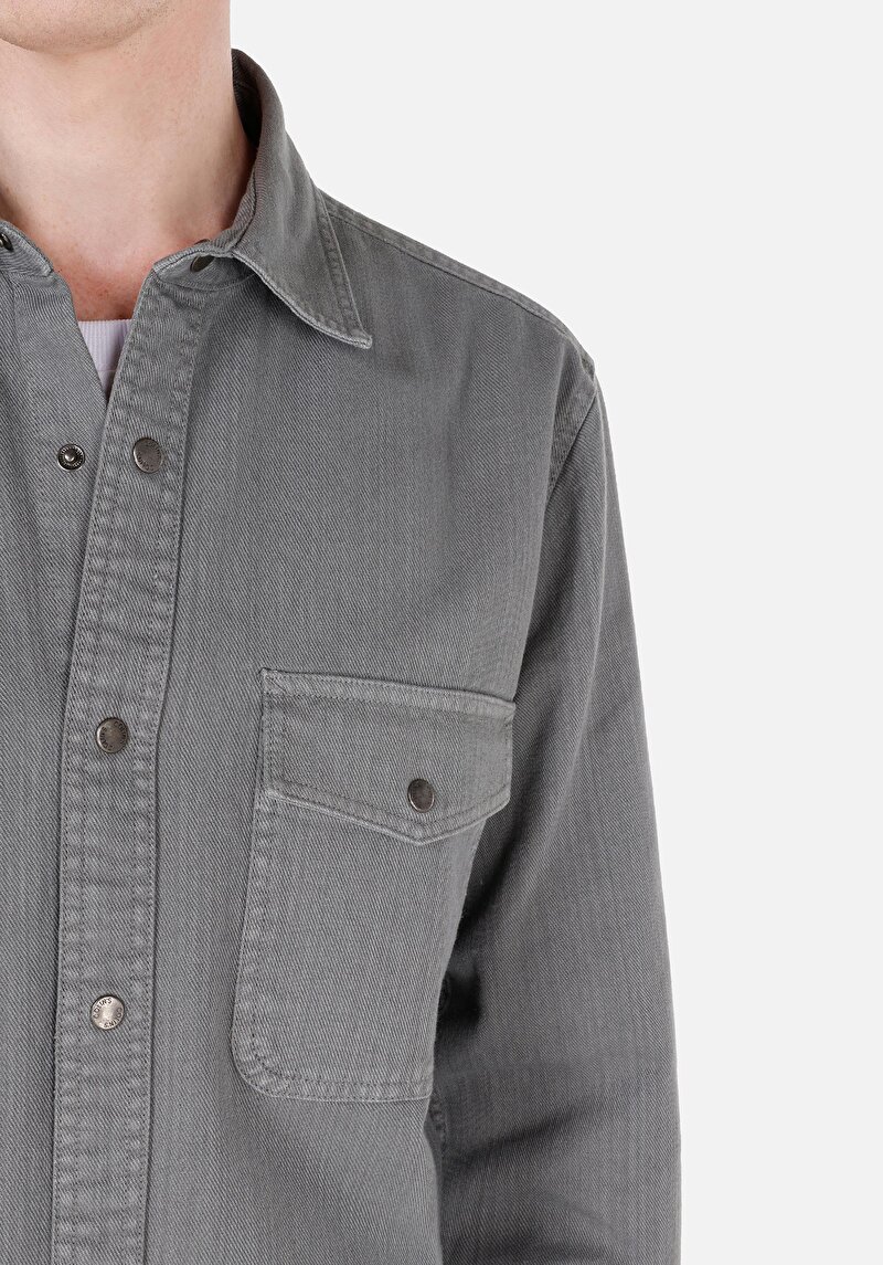 Afișați detalii pentru Cămașă Comfort Fit Neck Drept Bărbați Gri Cămașă Cu Mânecă Lungă