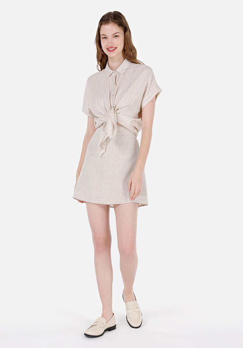 Imagine a Mini Fustă Cu Fermoar Plat Fustă Bej Pentru Femei