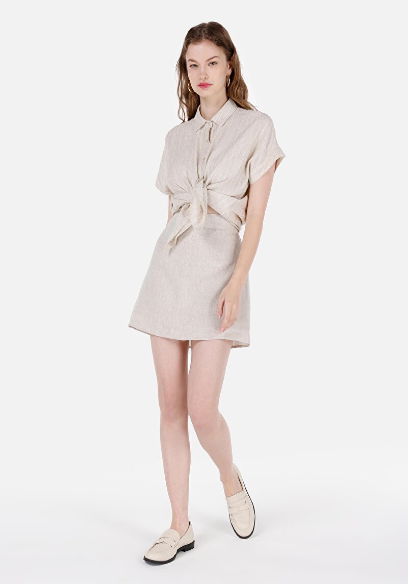 Afișați detalii pentru Mini Fustă Cu Fermoar Plat Fustă Bej Pentru Femei