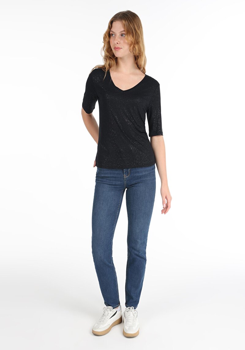 Imagine a Tricou Cu Maneca Scurta De Dama Negru Slim Fit Cl1065178