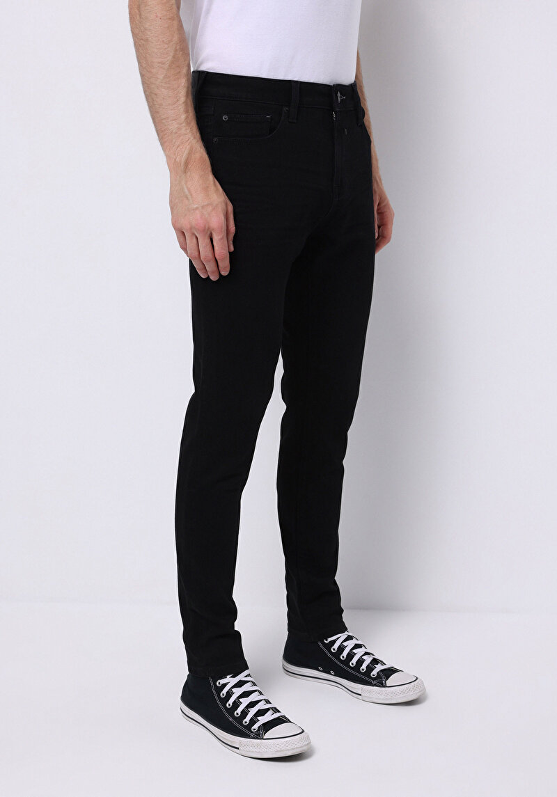 Afișați detalii pentru Blugi Negri Pentru Bărbați Cu Talie Joasă Și Talie İngustă Slim Fit