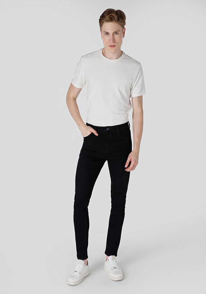 Imagine a Skinny Fit Talie Talie Picior Îngust Blugi Negri Pentru Bărbați