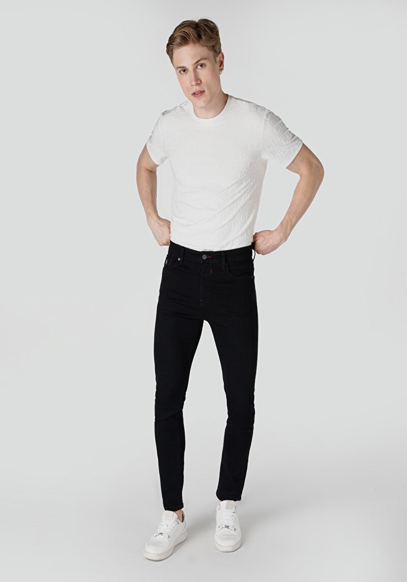 Afișați detalii pentru Skinny Fit Talie Talie Picior Îngust Blugi Negri Pentru Bărbați