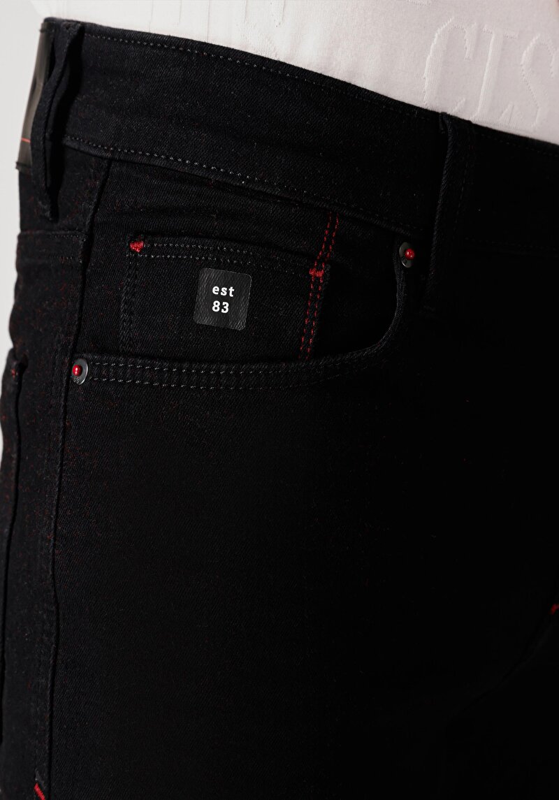 Afișați detalii pentru Skinny Fit Talie Talie Picior Îngust Blugi Negri Pentru Bărbați