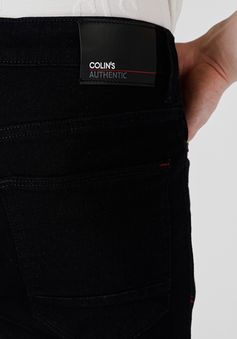 Afișați detalii pentru Skinny Fit Talie Talie Picior Îngust Blugi Negri Pentru Bărbați