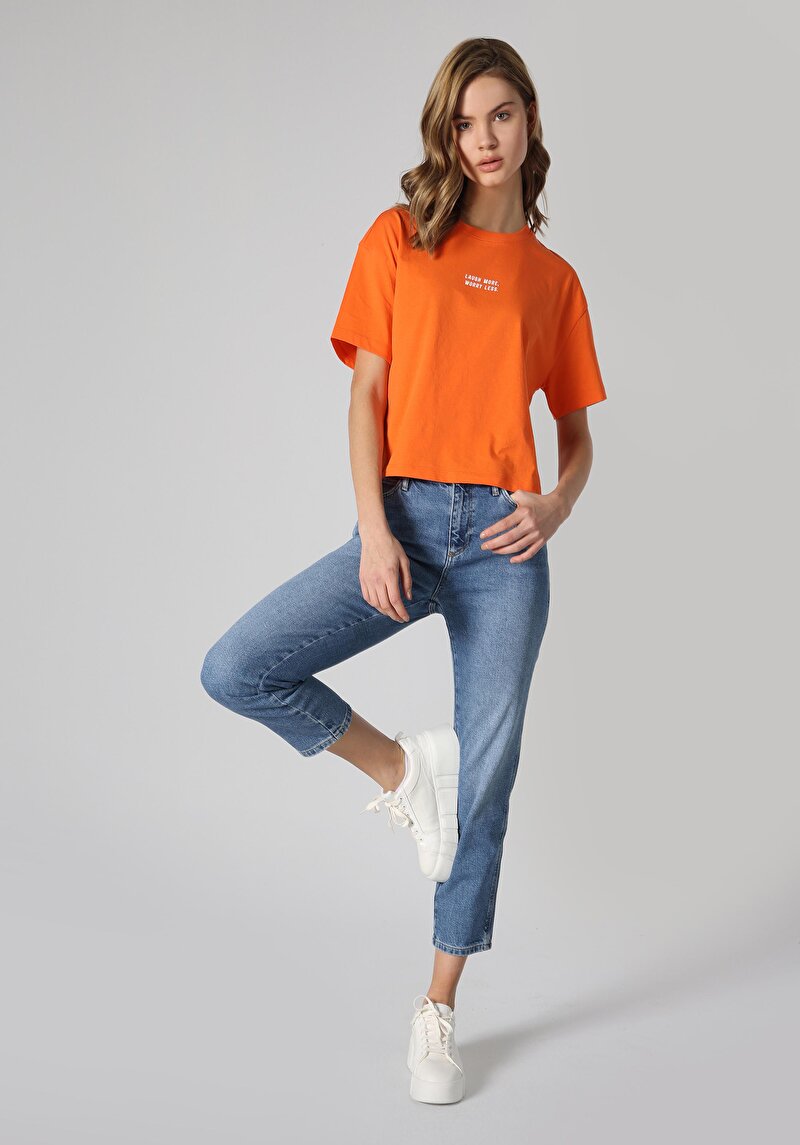 Imagine a Boyfriend Fit Mid Waist Slim Leg Blugi İndigo Pentru Femei