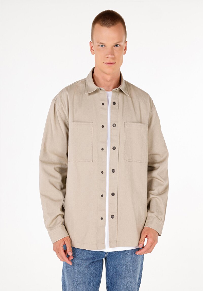 Imagine a Cămașă Comfort Fit Cămașă Drept Bărbați Bej Cămașă Cu Manșon Lung