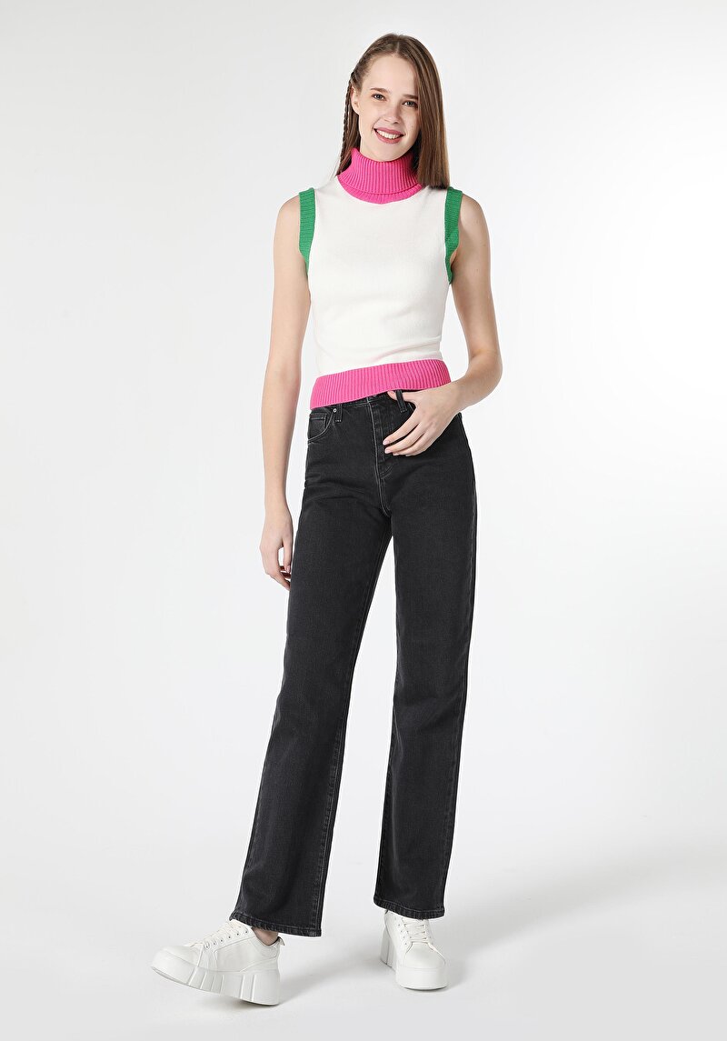 Imagine a Regular Fit Talie Ascendentă Picior Lungime Completă Blugi Din Denim Pentru Femei