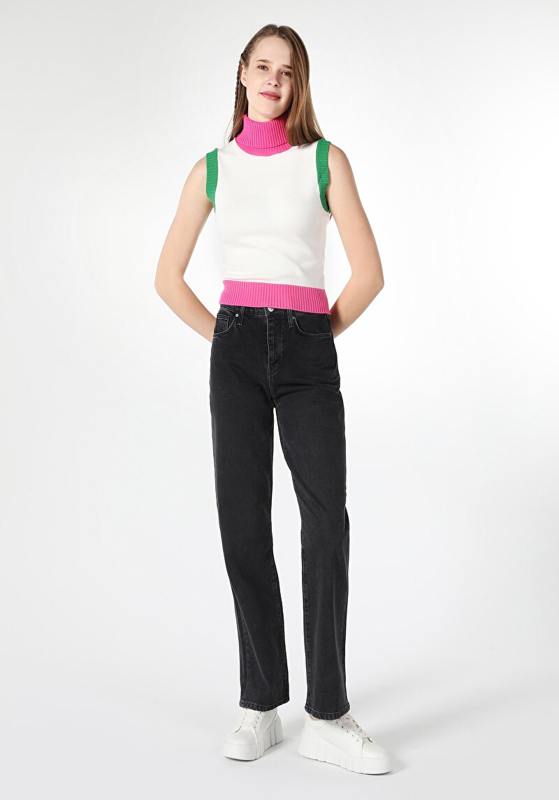 Imagine a Regular Fit Talie Ascendentă Picior Lungime Completă Blugi Din Denim Pentru Femei