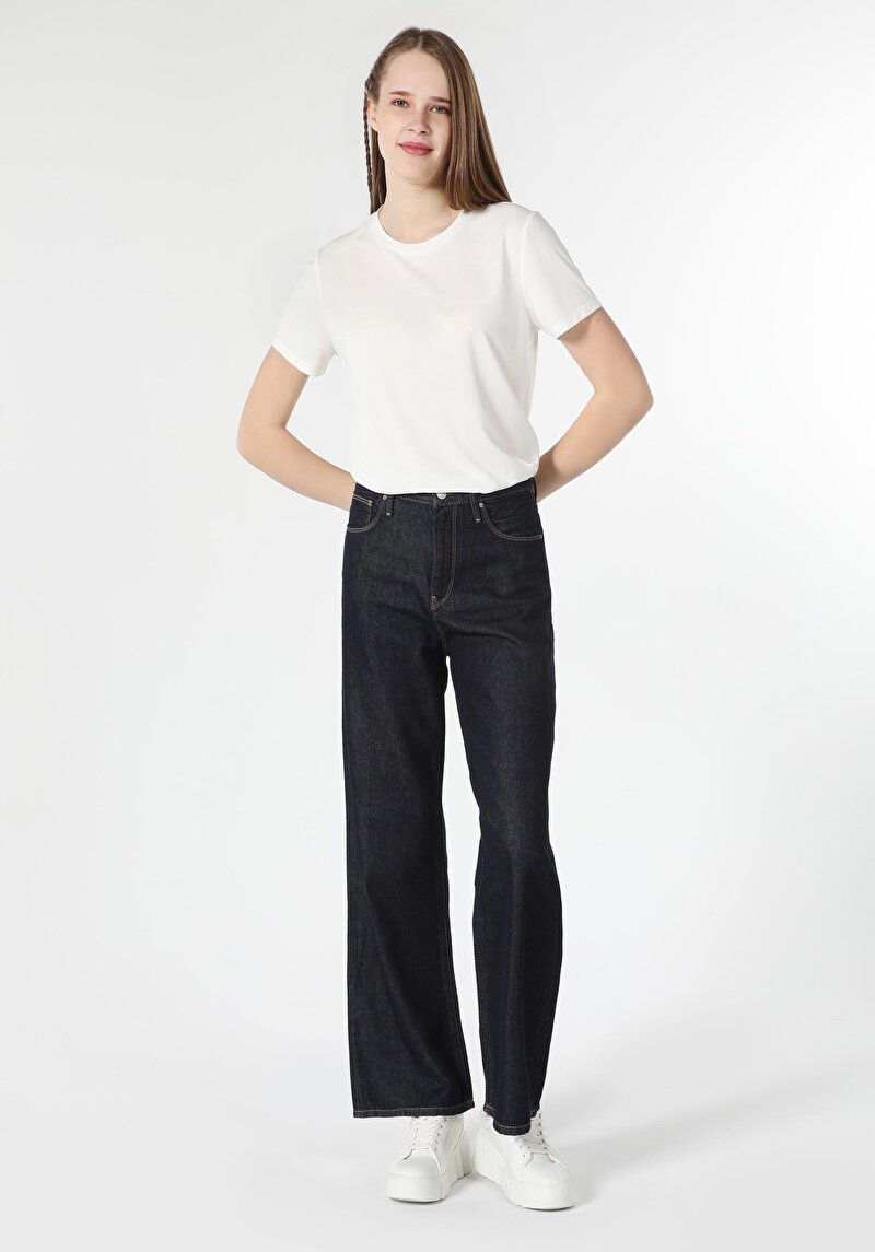 Afișați detalii pentru Regular Fit Talie Înaltă Picior Larg Blugi Negri Pentru Femei