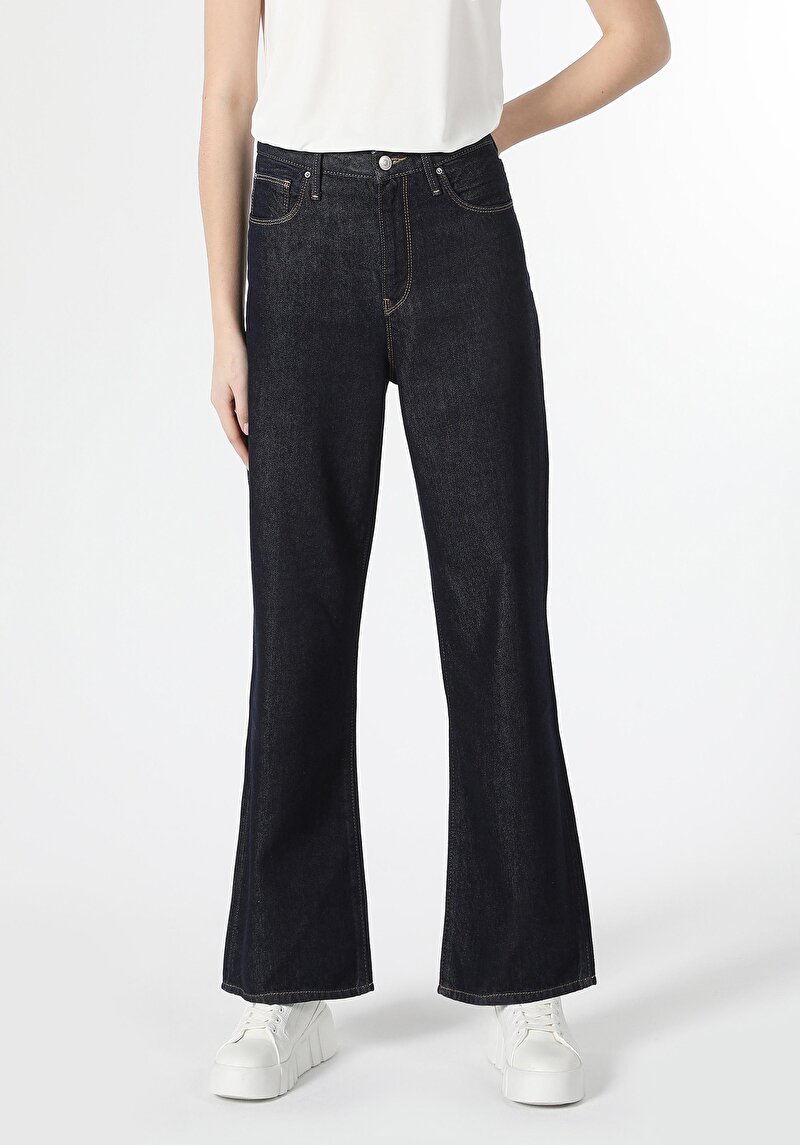 Imagine a Regular Fit Talie Înaltă Picior Larg Blugi Negri Pentru Femei