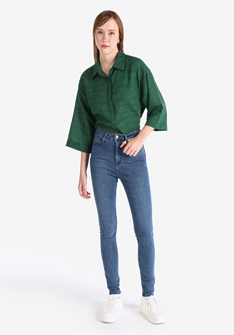 Imagine a Skinny Fit Talie Înaltă Picior Îngust Blugi İndigo Pentru Femei