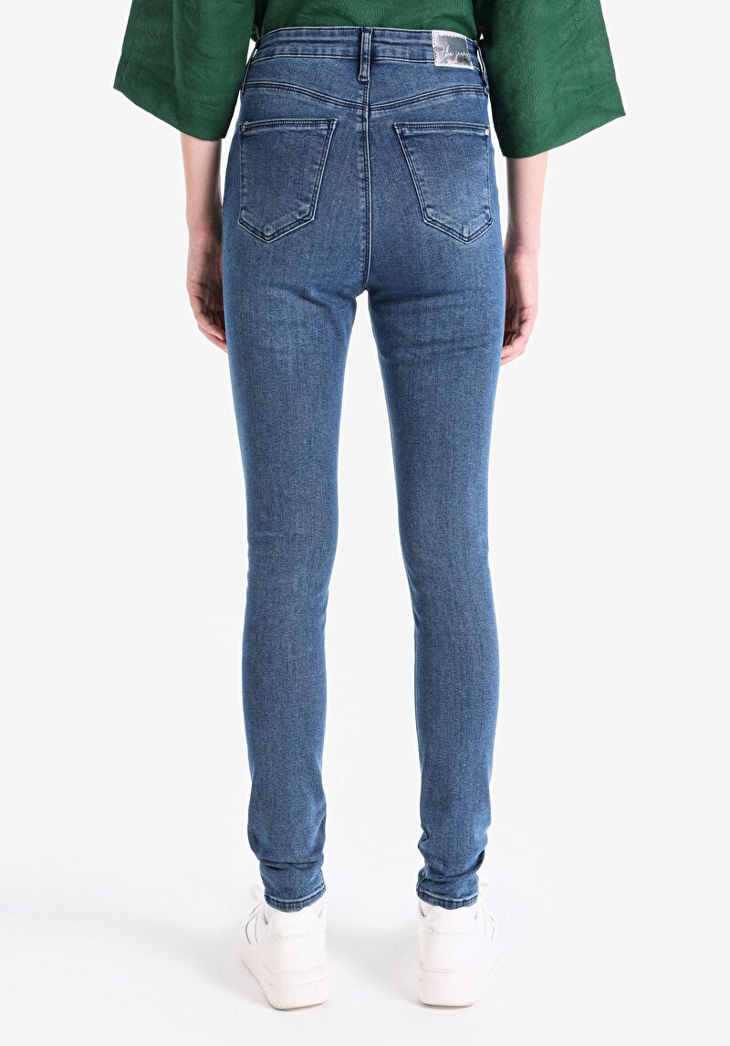 Afișați detalii pentru Skinny Fit Talie Înaltă Picior Îngust Blugi İndigo Pentru Femei
