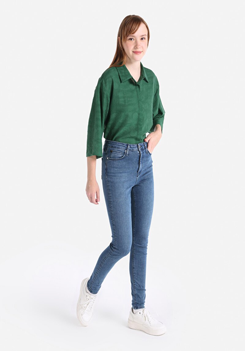 Afișați detalii pentru Skinny Fit Talie Înaltă Picior Îngust Blugi İndigo Pentru Femei