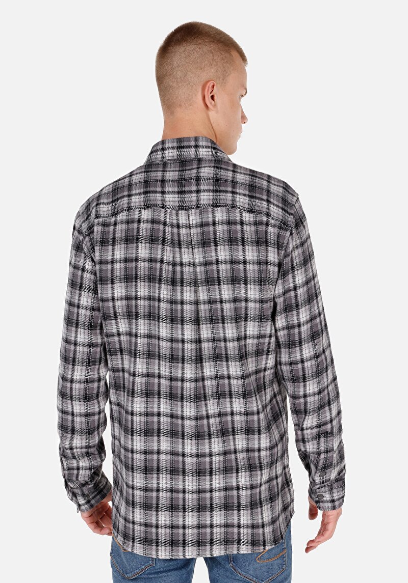 Imagine a Cămașă Cu Gât În Carouri Cămașă Gri Cu Mânecă Lungă Pentru Bărbați