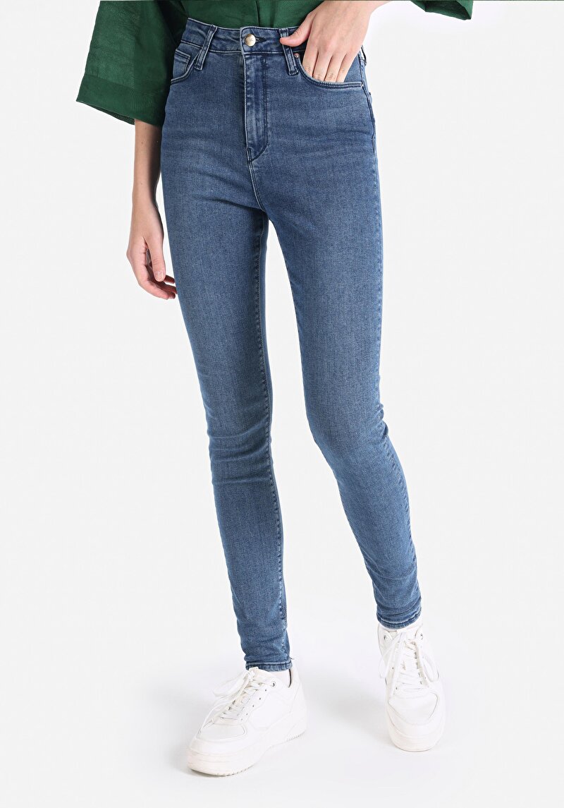 Afișați detalii pentru Skinny Fit Talie Înaltă Picior Îngust Blugi İndigo Pentru Femei