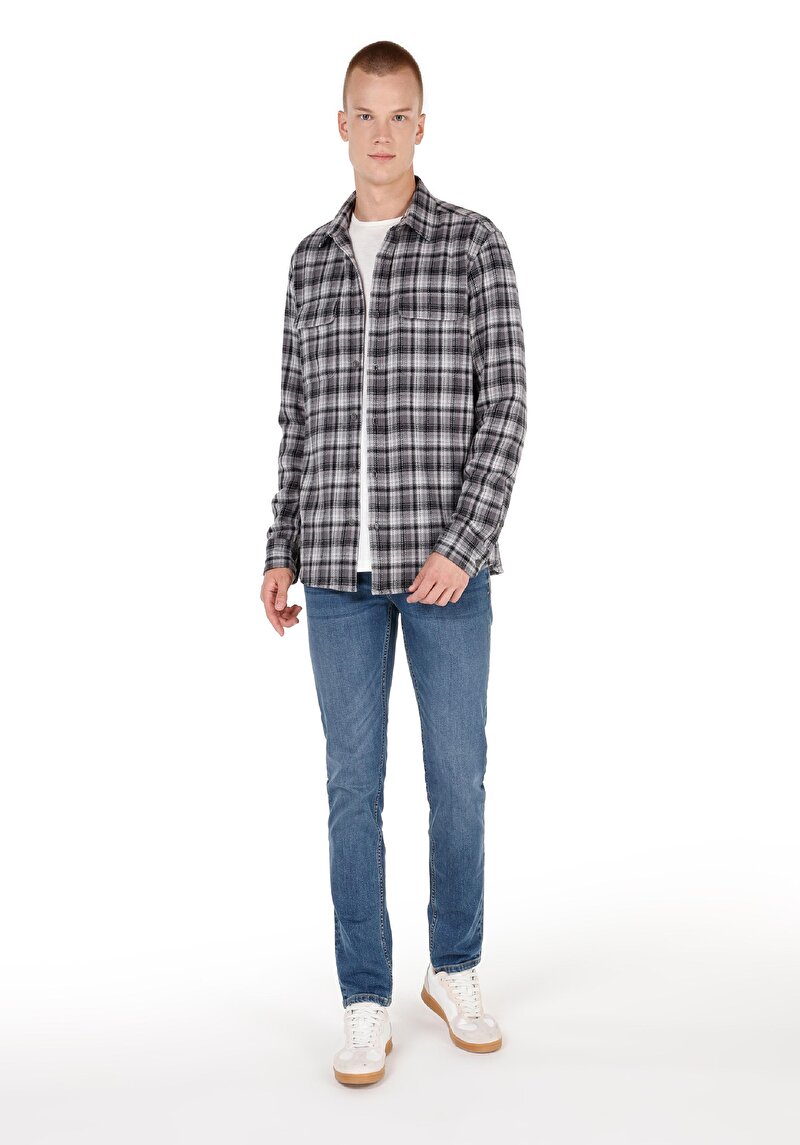 Imagine a Cămașă Cu Gât În Carouri Cămașă Gri Cu Mânecă Lungă Pentru Bărbați