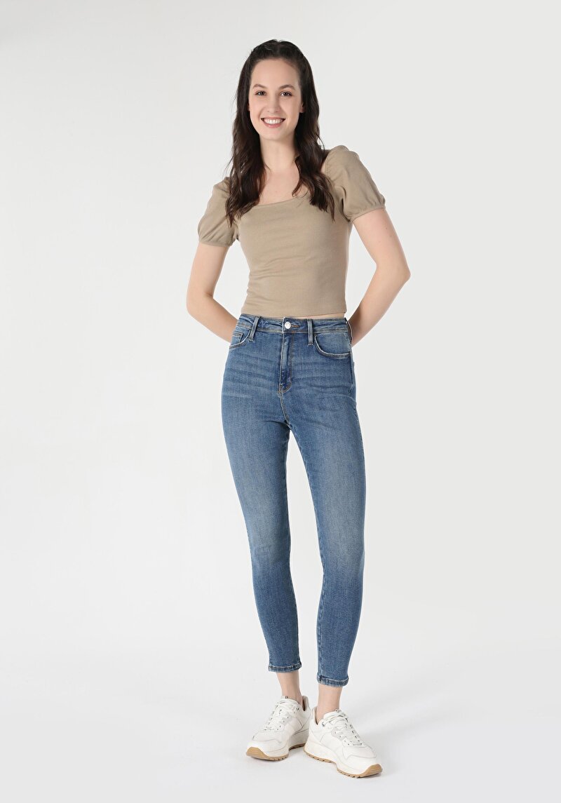 Imagine a Skinny Fit Talie Înaltă Picior Îngust Blugi İndigo Pentru Femei