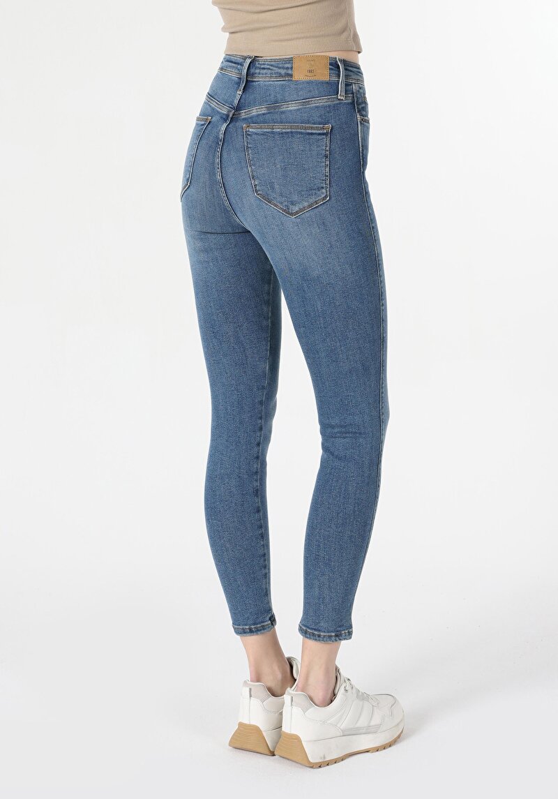 Afișați detalii pentru Skinny Fit Talie Înaltă Picior Îngust Blugi İndigo Pentru Femei